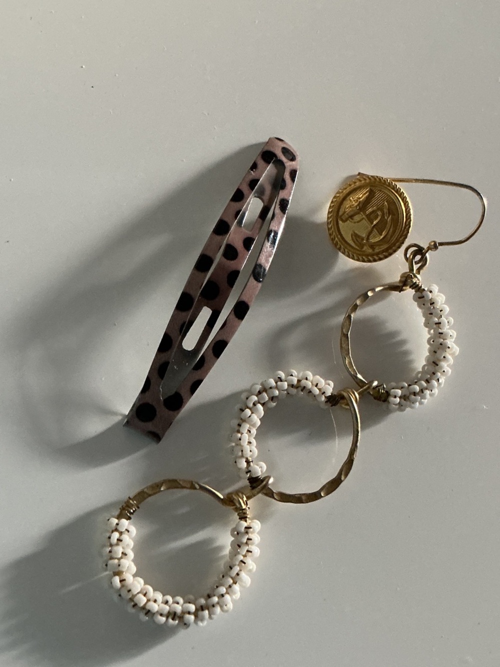 Gold & White Beaded Triple Hoop Dangle Earrings assorted accessories